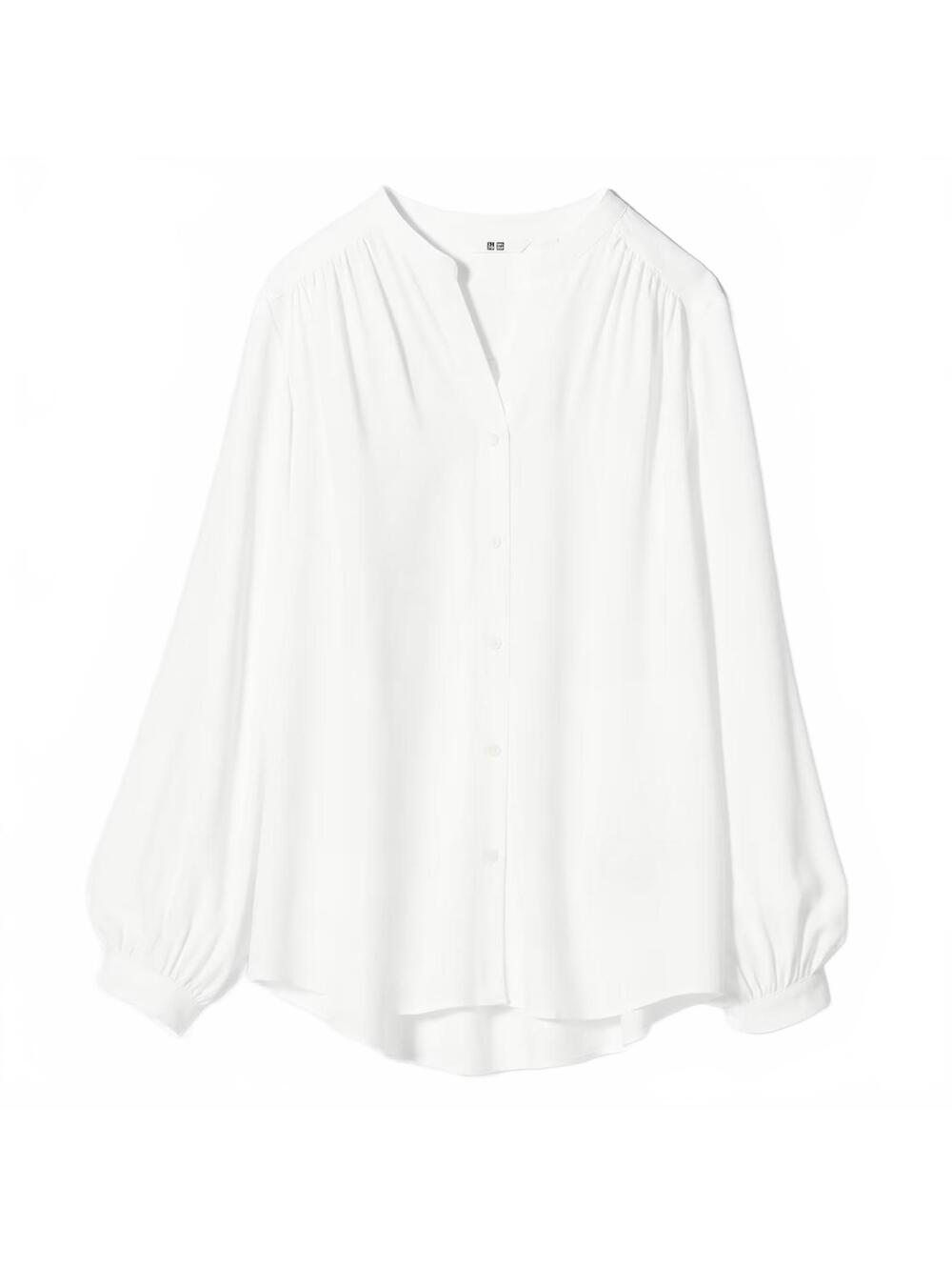Uniqlo Rayon Gathered Blouse White NWT XS